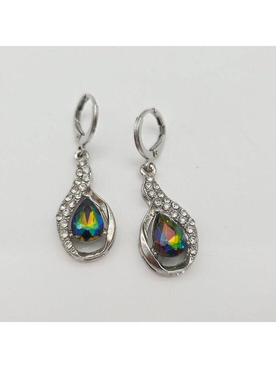 Unbranded Jewelry - Teardrop Rainbow Crystal & Rhinestone Dangle Earrings Silver-Tone